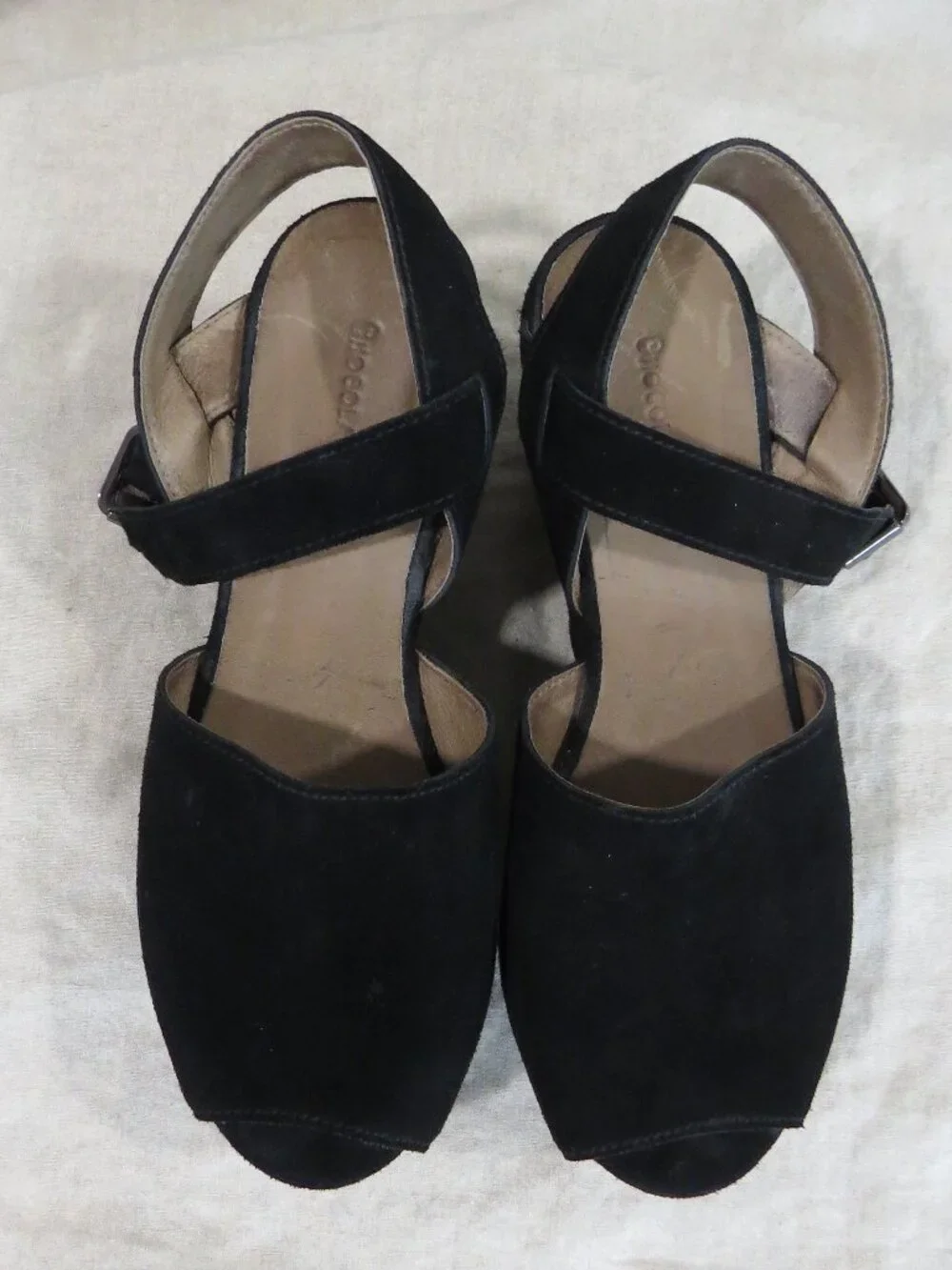 Chocolat Blu Wagga Suede Leather Platform Wedge SIZE 7 Black